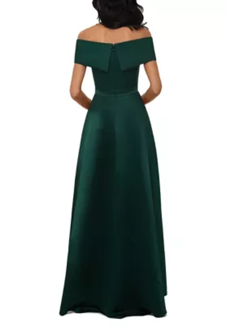 Women's Short Sleeve Off the Shoulder Satin Ballgown