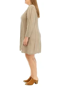 Plus Long Sleeve Mock Neck Solid Cable Sweater Dress