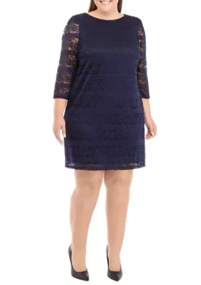Plus 3/4 Sleeve Lace Sheath Dress