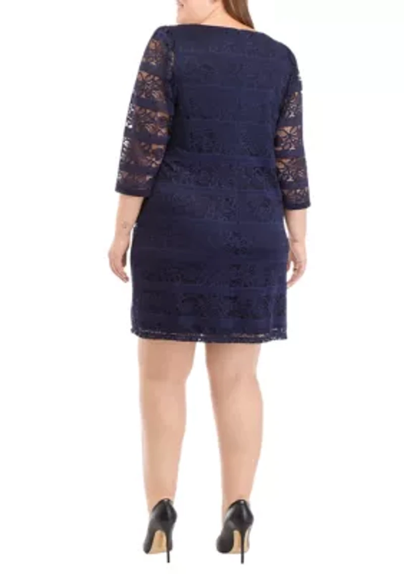 Plus 3/4 Sleeve Lace Sheath Dress