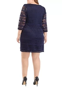 Plus 3/4 Sleeve Lace Sheath Dress