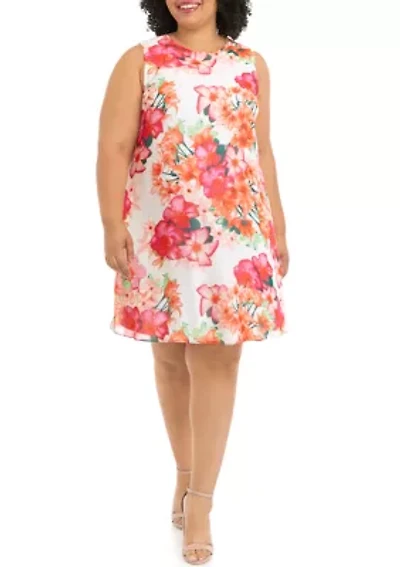 Plus Sleeveless Floral Chiffon Shift Dress