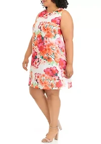 Plus Sleeveless Floral Chiffon Shift Dress