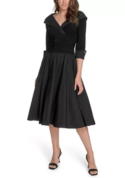 Women's 3/4 Sleeve V-Neck Dress with Collar