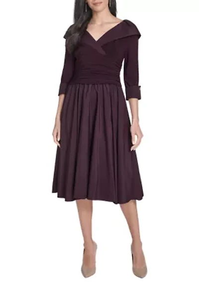 Women's 3/4 Sleeve V-Neck Dress with Collar