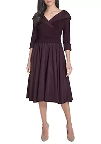 Women's 3/4 Sleeve V-Neck Dress with Collar