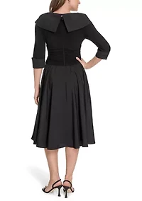 Women's 3/4 Sleeve V-Neck Dress with Collar