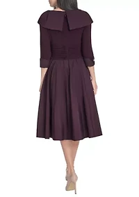 Women's 3/4 Sleeve V-Neck Dress with Collar