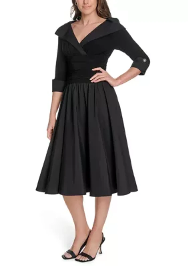 Women's 3/4 Sleeve V-Neck Dress with Collar