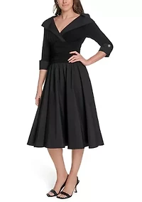 Women's 3/4 Sleeve V-Neck Dress with Collar