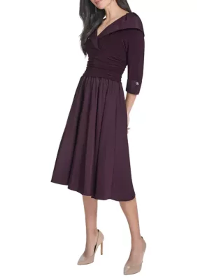 Women's 3/4 Sleeve V-Neck Dress with Collar