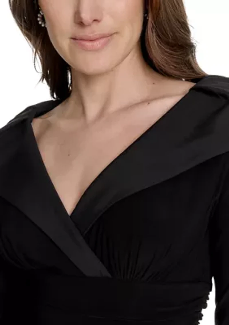 Women's 3/4 Sleeve V-Neck Dress with Collar