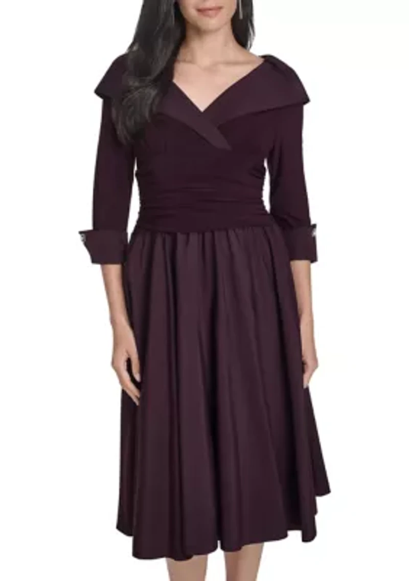 Women's 3/4 Sleeve V-Neck Dress with Collar