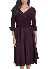 Women's 3/4 Sleeve V-Neck Dress with Collar