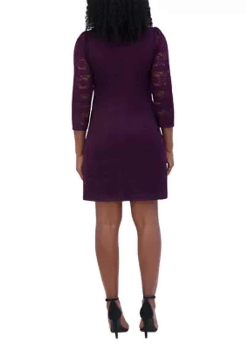 Women's 3/4 Sleeve Crew Neck Solid Lace A-Line Dress