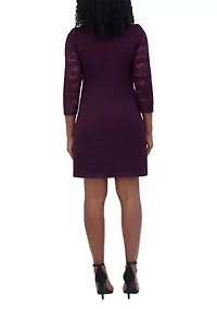 Women's 3/4 Sleeve Crew Neck Solid Lace A-Line Dress