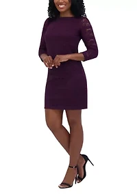 Women's 3/4 Sleeve Crew Neck Solid Lace A-Line Dress