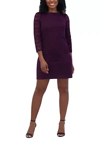 Women's 3/4 Sleeve Crew Neck Solid Lace A-Line Dress