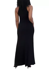 Women's Sleeveless Halter Neck Solid Sheath Gown