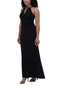 Women's Sleeveless Halter Neck Solid Sheath Gown