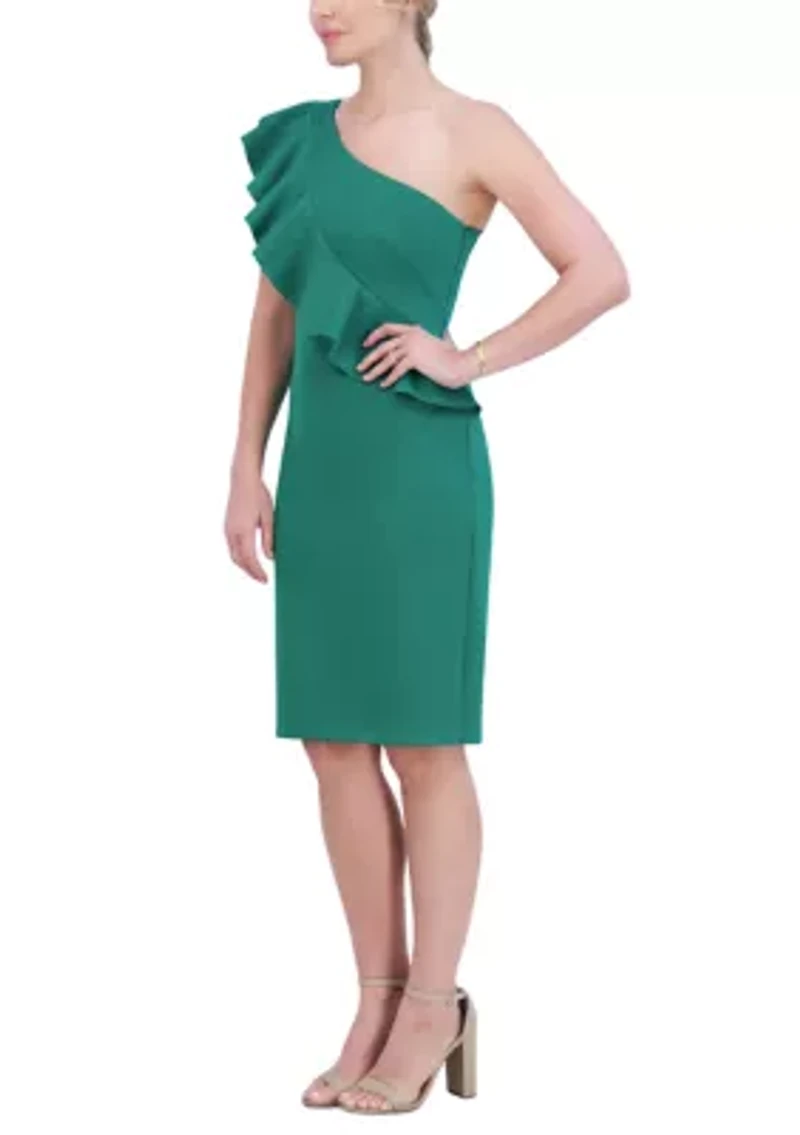 Women's One Shoulder Ruffle Scuba Dress