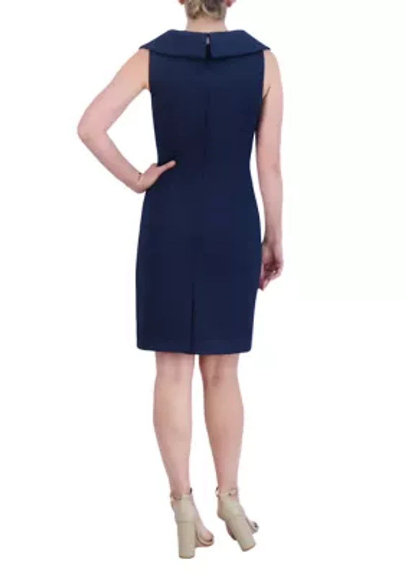 Women's Portrait Collar Sleeveless Embellished Sheath Scuba Dress