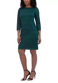 Women's 3/4 Sleeve Round Neck Solid Lace A-Line Dress