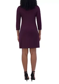 Women's 3/4 Sleeve Crew Neck Solid Pocketed Ponte A-Line Dress
