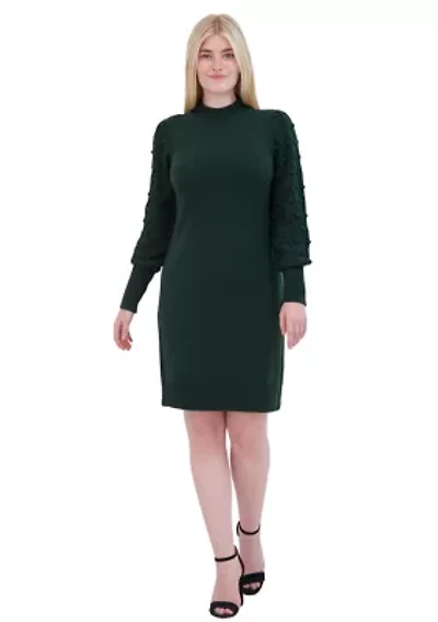 Women's Long Sleeve Mock Neck Solid A-Line Dress