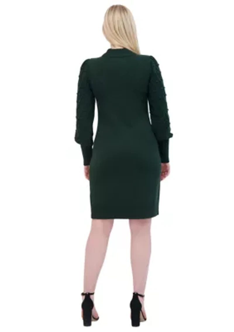Women's Long Sleeve Mock Neck Solid A-Line Dress