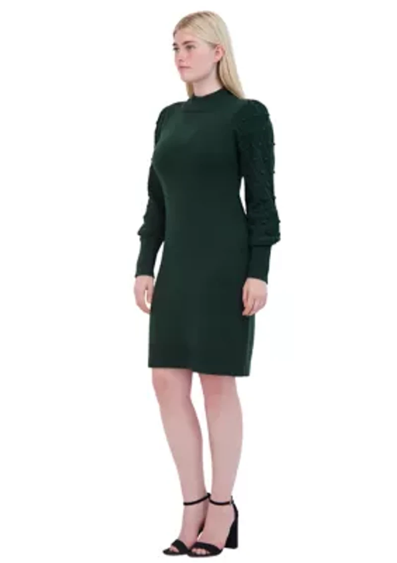 Women's Long Sleeve Mock Neck Solid A-Line Dress