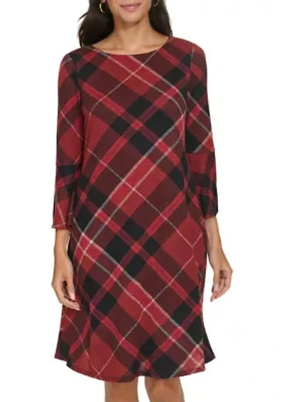 Women's Bell Sleeve Plaid A-Line Dress
