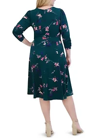 Plus Floral Belted A-Line Dress