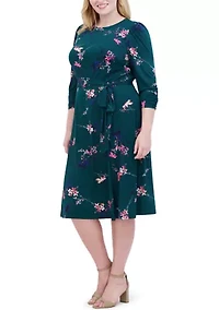 Plus Floral Belted A-Line Dress