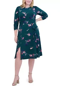 Plus Floral Belted A-Line Dress
