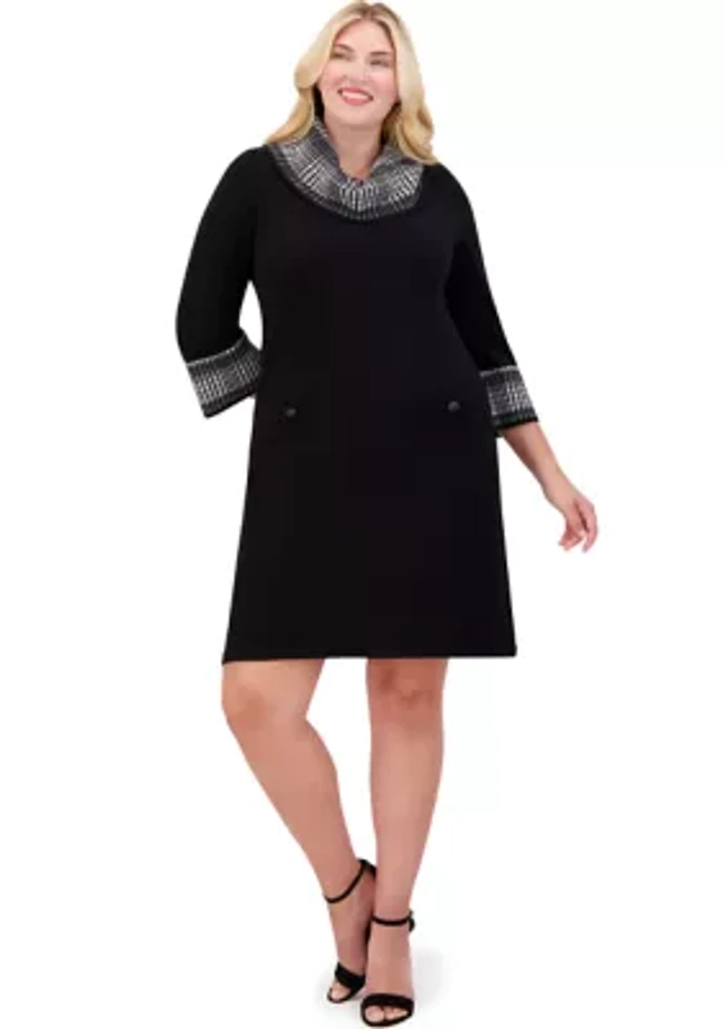 Plus Turtleneck Sweater Knit A-Line Dress