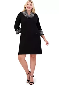 Plus Turtleneck Sweater Knit A-Line Dress