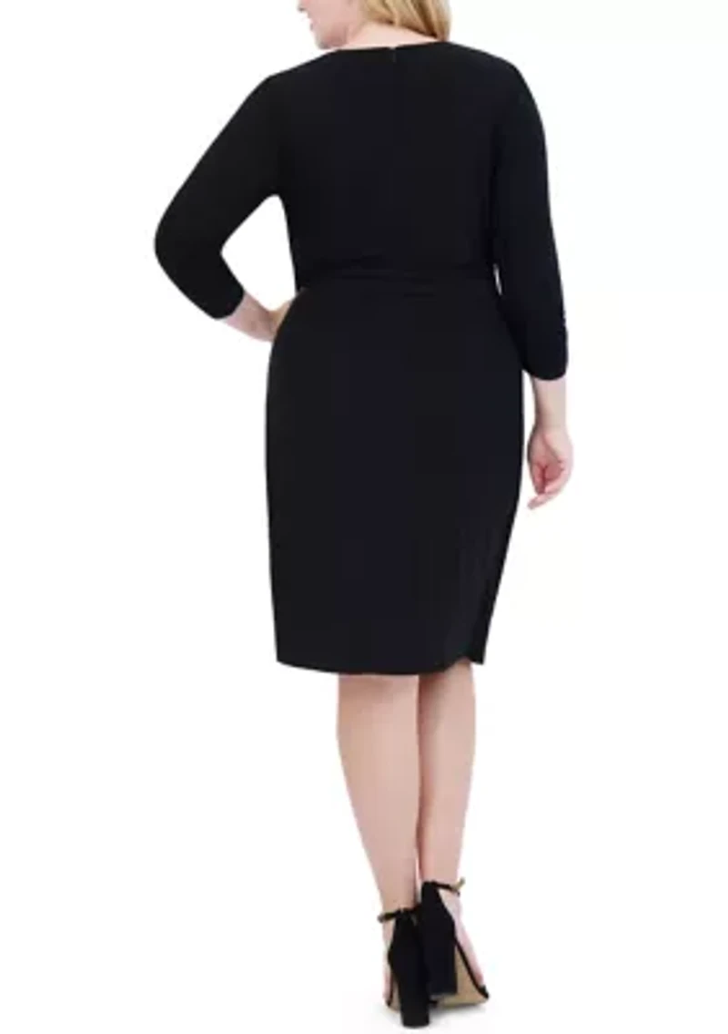 Plus Solid Wrap Sheath Dress