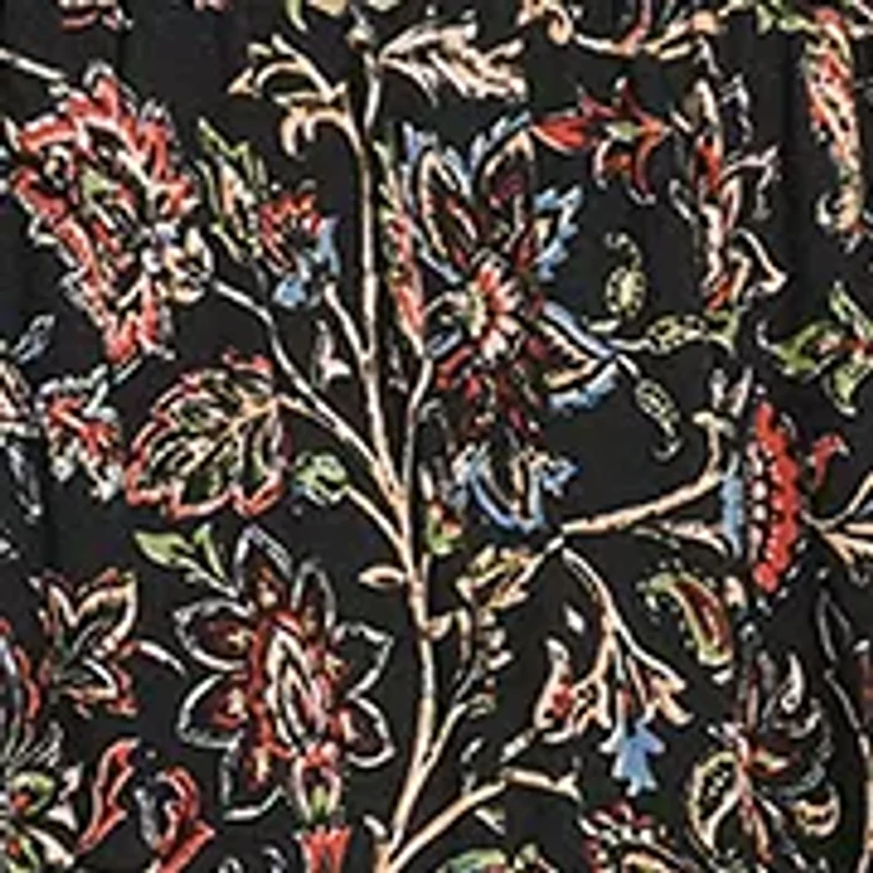 Women's Long Sleeve Mock Neck Floral Print Challis Midi Dress