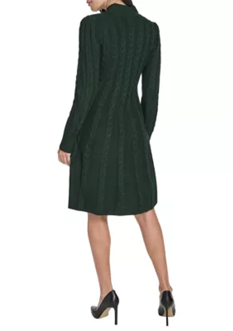 Women's Long Sleeve Mock Neck Solid A-Line Sweater Dress