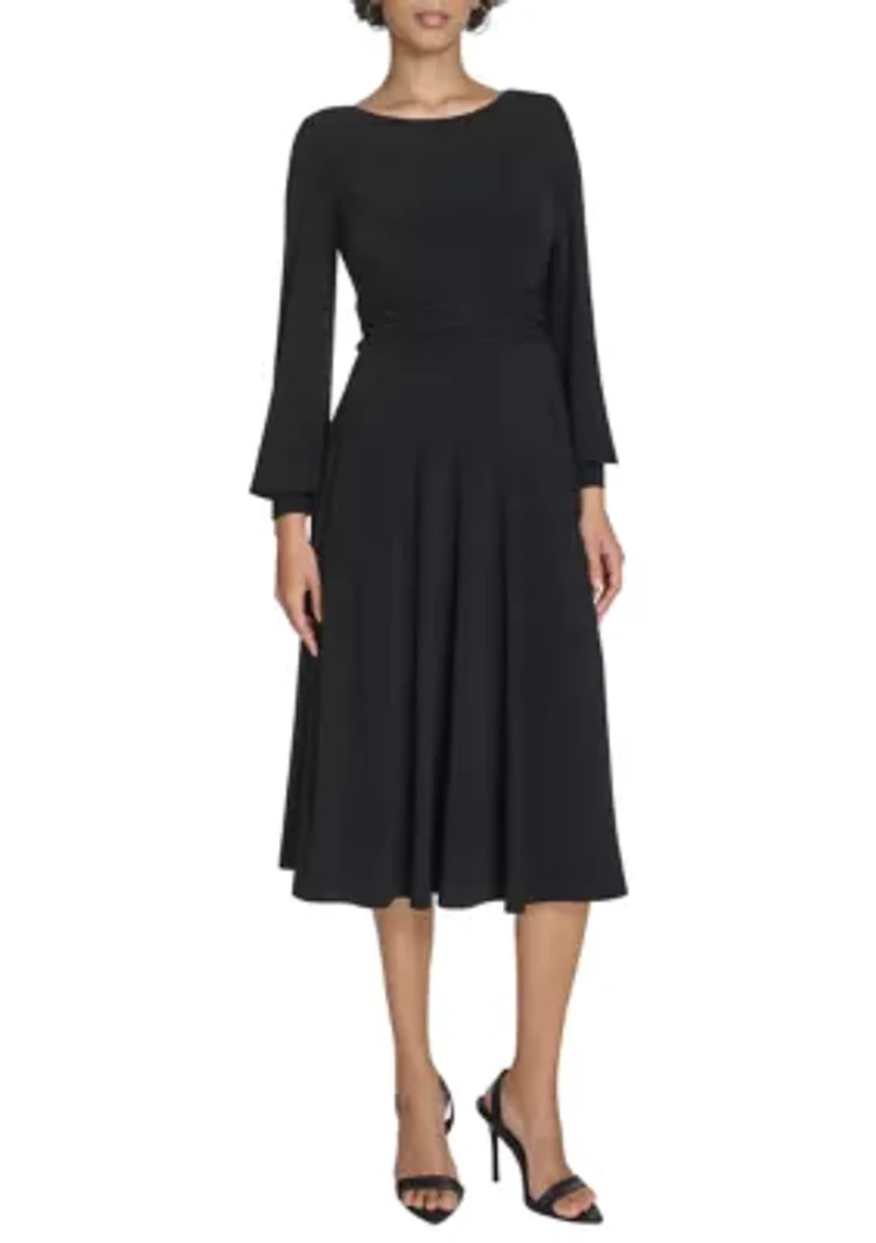 Women's Boat Neck Solid A-Line Dress