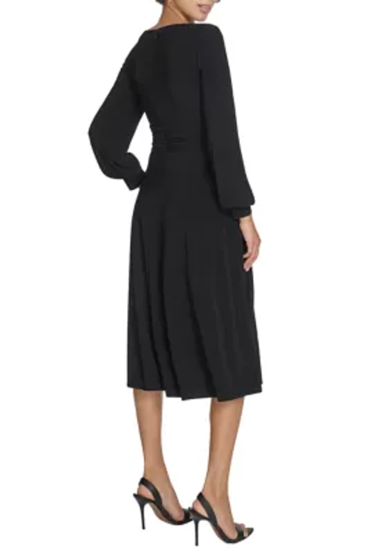 Women's Boat Neck Solid A-Line Dress