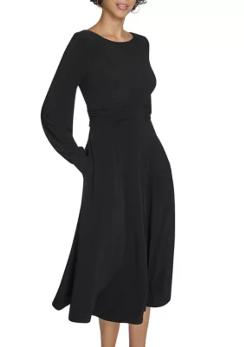 Women's Boat Neck Solid A-Line Dress