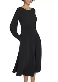 Women's Boat Neck Solid A-Line Dress
