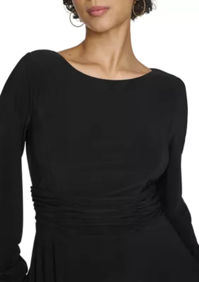 Women's Boat Neck Solid A-Line Dress