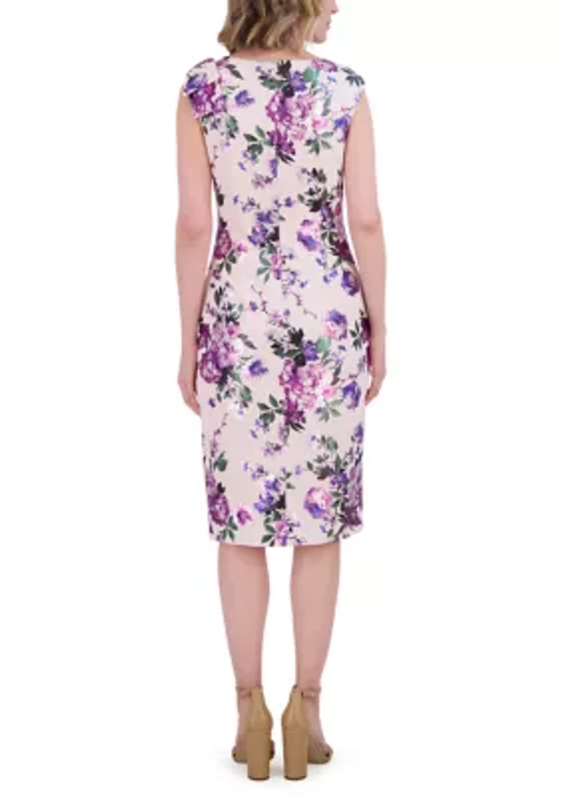 Women's Sleeveless Asymmetrical Floral Print Sheath Dress