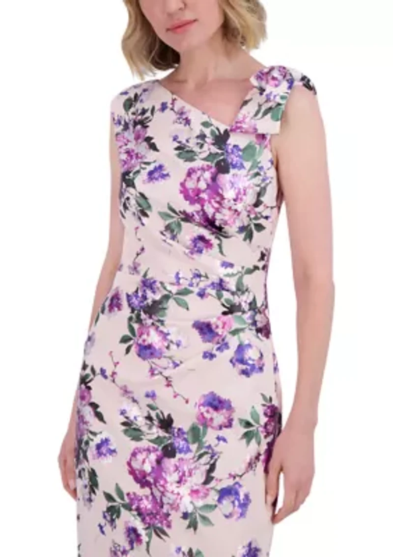 Women's Sleeveless Asymmetrical Floral Print Sheath Dress