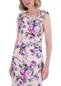 Women's Sleeveless Asymmetrical Floral Print Sheath Dress
