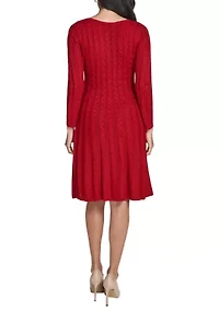 Women's Fitted Sleeve Cable Knit A-Line Sweater Dress