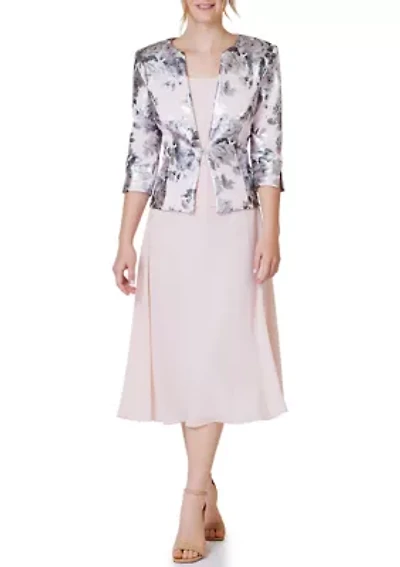 Women's Solid Cocktail Dress and Floral Jacket